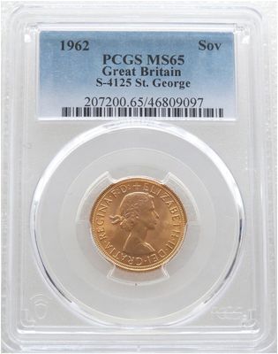 1962 St George and the Dragon Full Sovereign Gold Coin PCGS MS65