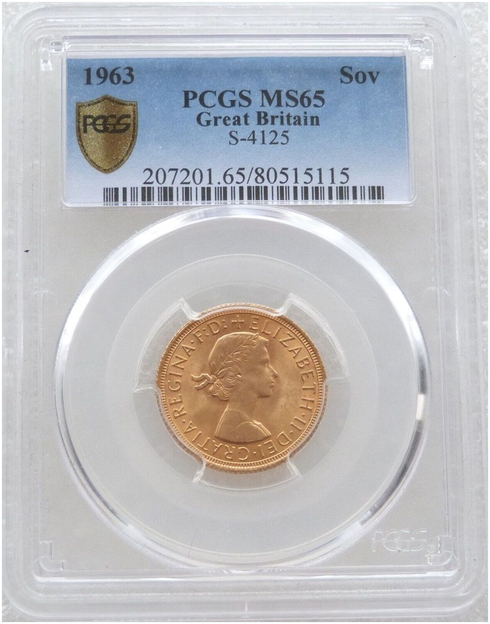 1963 St George and the Dragon Full Sovereign Gold Coin PCGS MS65