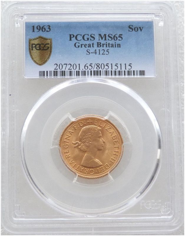 1963 St George and the Dragon Full Sovereign Gold Coin PCGS MS65