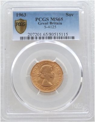 1963 St George and the Dragon Full Sovereign Gold Coin PCGS MS65