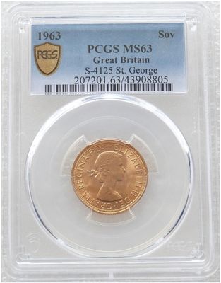 1963 St George and the Dragon Full Sovereign Gold Coin PCGS MS63
