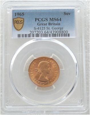 1965 St George and the Dragon Full Sovereign Gold Coin PCGS MS64