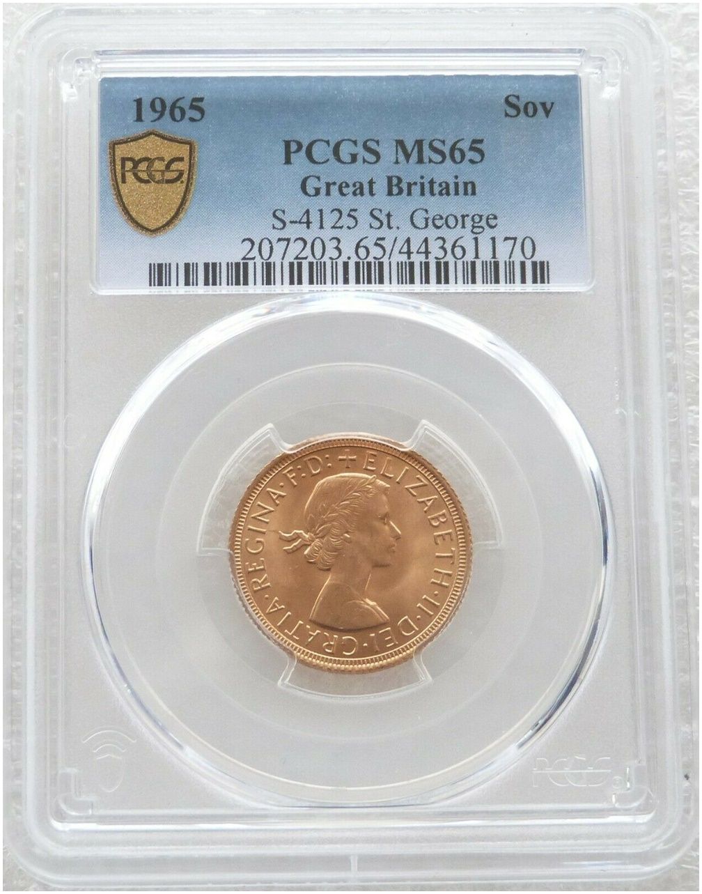 1965 St George and the Dragon Full Sovereign Gold Coin PCGS MS65