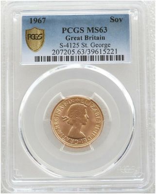 1967 St George and the Dragon Full Sovereign Gold Coin PCGS MS63