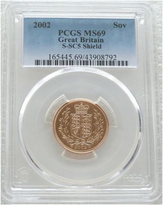2002 Golden Jubilee Full Sovereign Gold Coin PCGS MS69