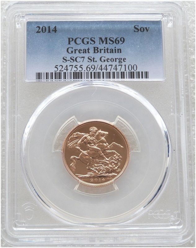 2014 St George and the Dragon Full Sovereign Gold Coin PCGS MS69