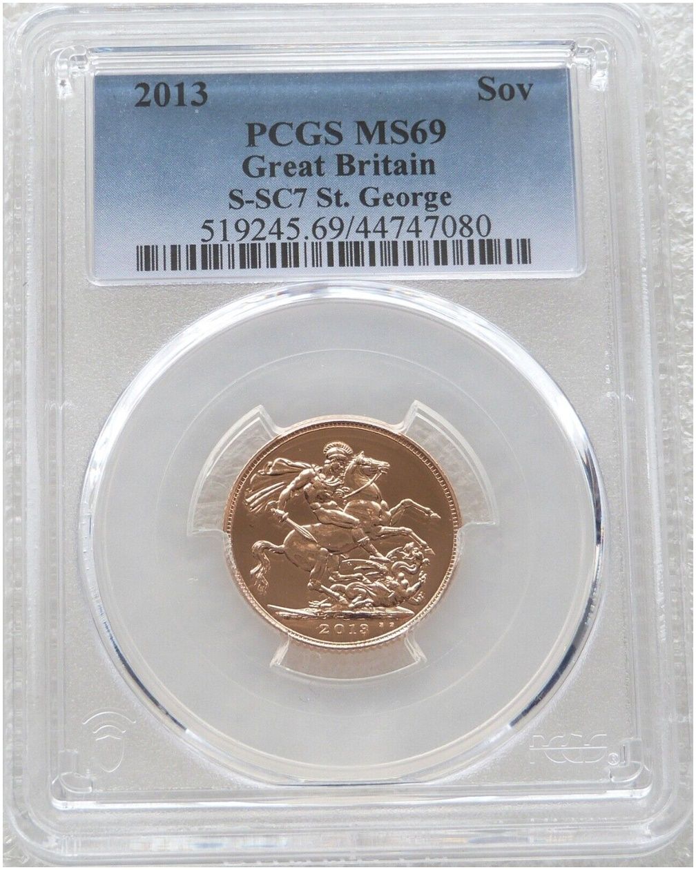 2013 St George and the Dragon Full Sovereign Gold Coin PCGS MS69