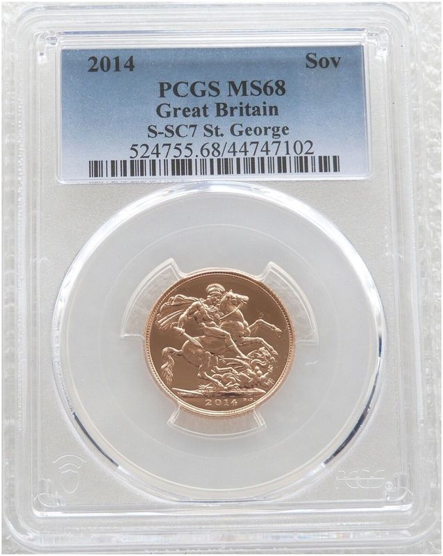 2014 St George and the Dragon Full Sovereign Gold Coin PCGS MS68