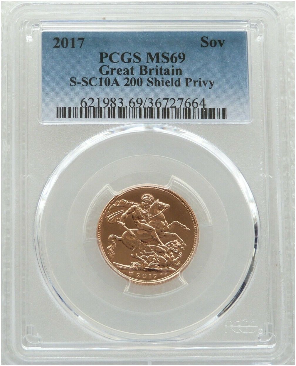 2017 Pistrucci Full Sovereign Gold Coin PCGS MS69