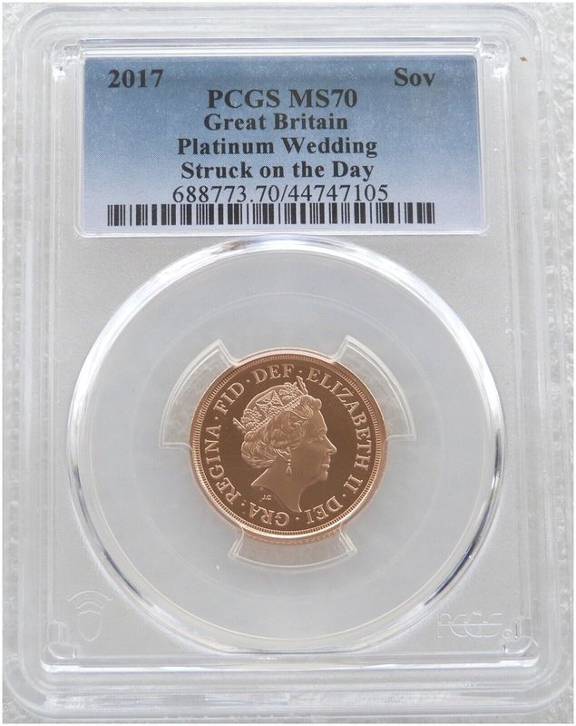 2017 Struck on the Day Platinum Wedding Full Sovereign Gold Coin PCGS MS70