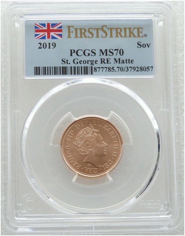 2019 St George and the Dragon Full Sovereign Gold Matte Coin PCGS MS70 First Strike