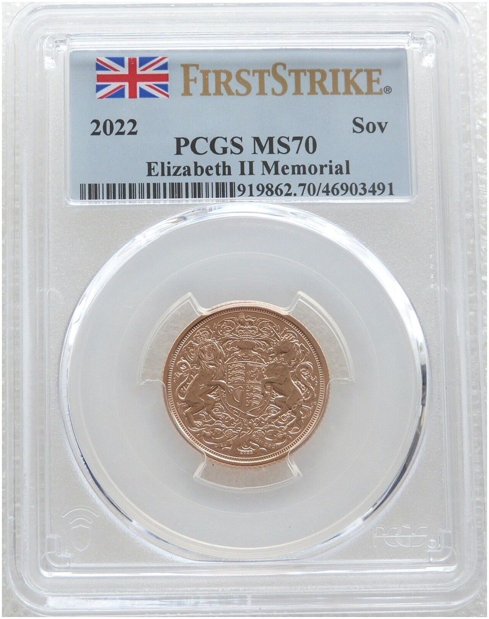 2022 Memorial Full Sovereign Gold Coin PCGS MS70 First Strike