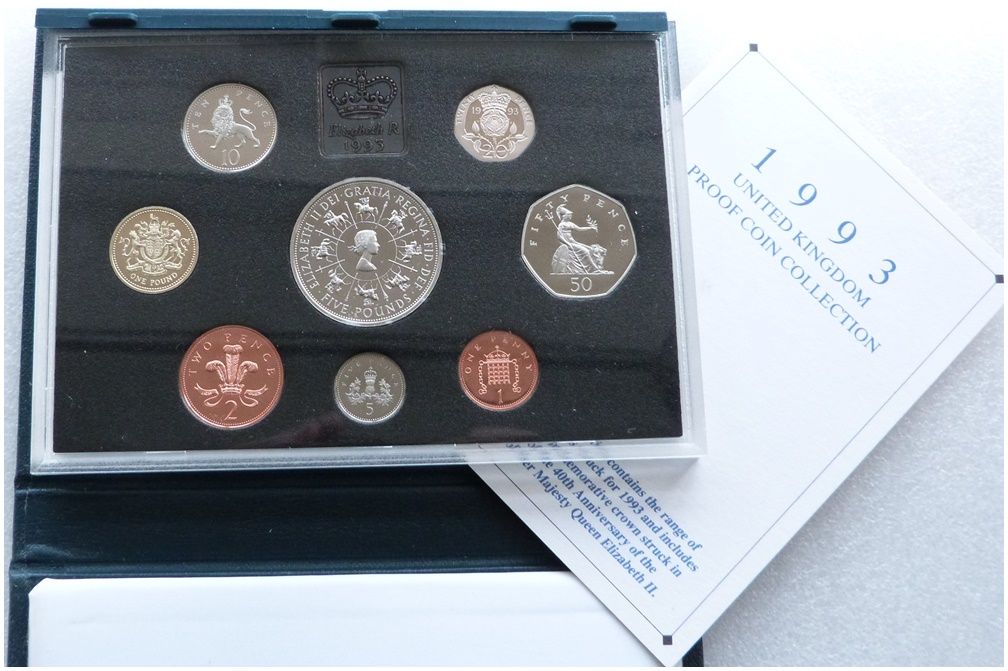 1993 Royal Mint Standard Proof 8 Coin Set Blue Case Coa