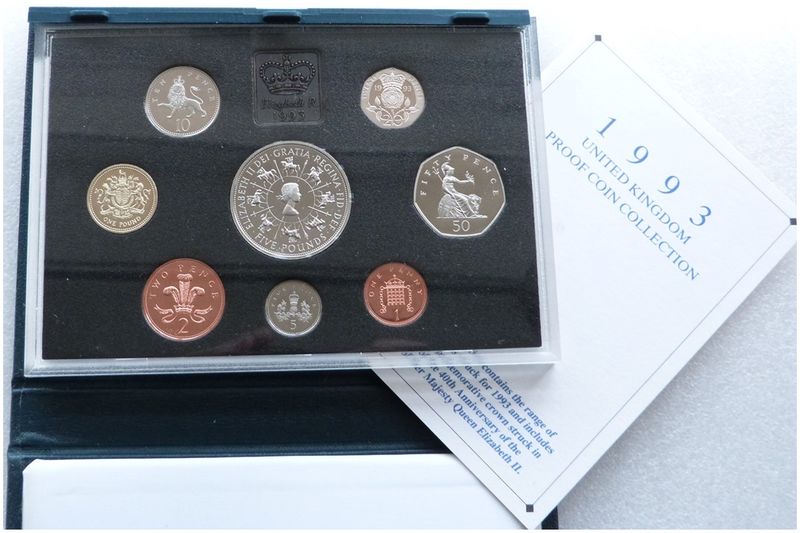 1993 Royal Mint Standard Proof 8 Coin Set Blue Case Coa