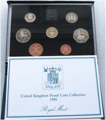 1985 Royal Mint Standard Proof 7 Coin Set Blue Case Coa