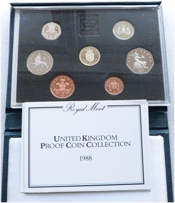 1988 Royal Mint Standard Proof 7 Coin Set Blue Case Coa