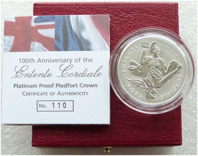 2004 Entente Cordiale Piedfort £5 Platinum Proof 3oz Coin Box Coa