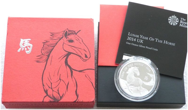 2014 British Lunar Horse £2 Silver Proof 1oz Coin Box Coa - First Year of Issue