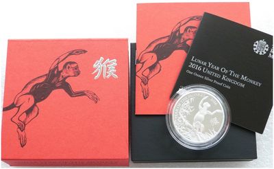 2016 British Lunar Monkey £2 Silver Proof 1oz Coin Box Coa - Mintage 5,888