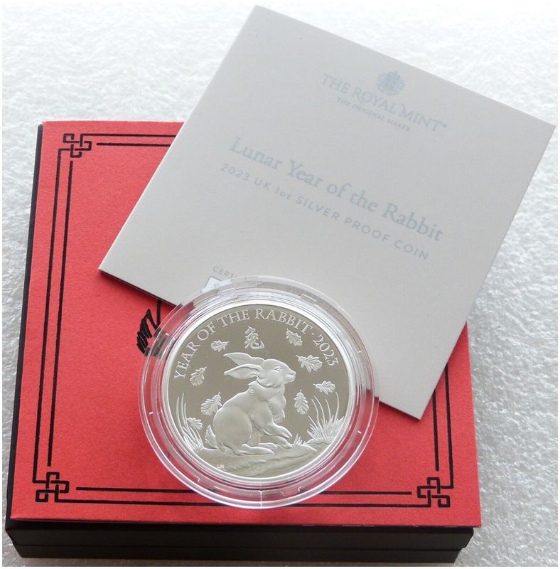 2023 British Lunar Rabbit £2 Silver Proof 1oz Coin Box Coa