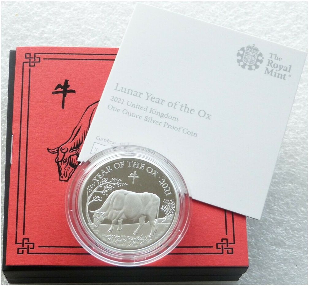 2021 British Lunar Ox £2 Silver Proof 1oz Coin Box Coa