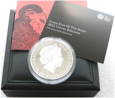 2015 British Lunar Sheep £10 Silver Proof 5oz Coin Box Coa