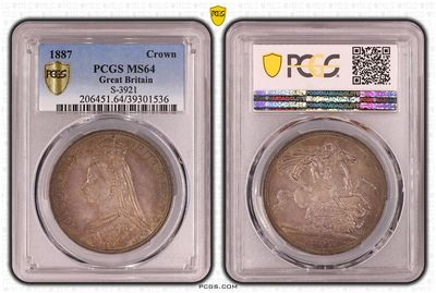 1887 Victoria Jubilee Head St George and the Dragon Crown Silver Coin PCGS MS64