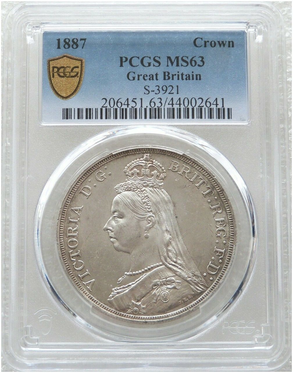 1887 Victoria Jubilee Head St George and the Dragon Crown Silver Coin PCGS MS63