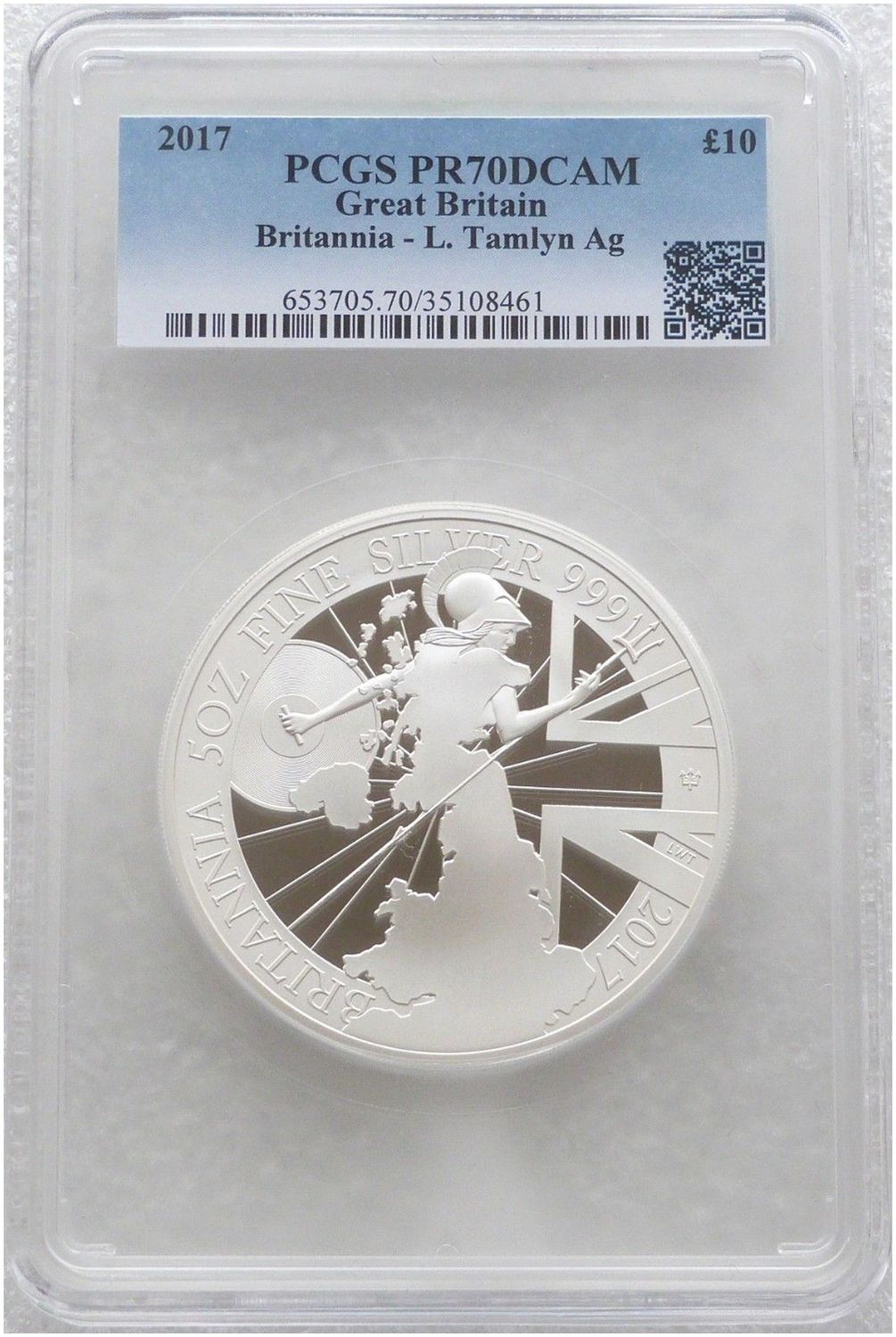 2017 Britannia £10 Silver Proof 5oz Coin PCGS PR70 DCAM - Mintage 669