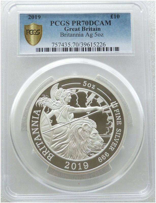 2019 Britannia £10 Silver Proof 5oz Coin PCGS PR70 DCAM - Mintage 302
