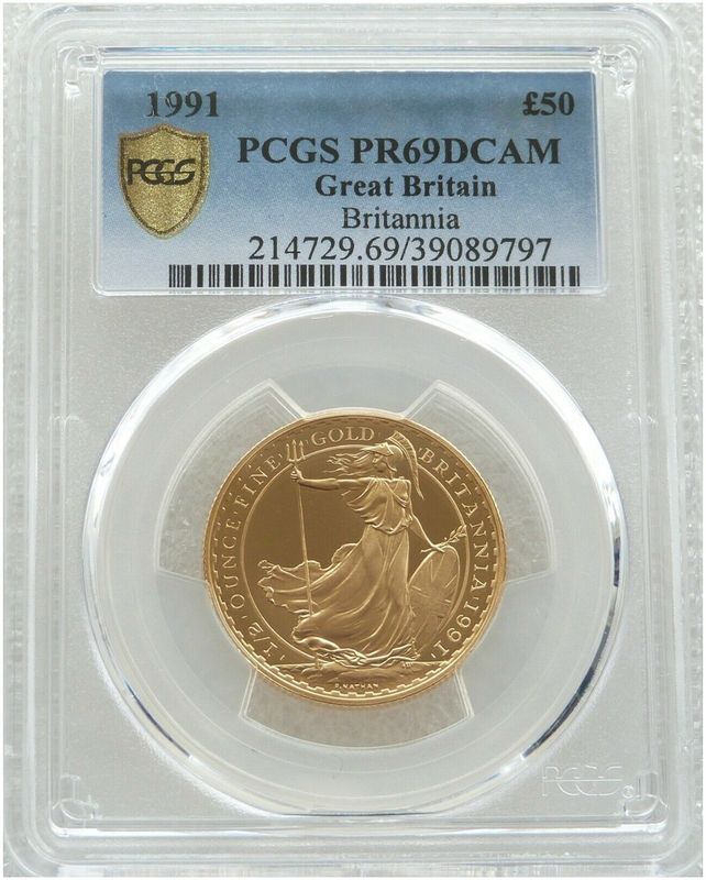 1991 Britannia £50 Gold Proof 1/2oz Coin PCGS PR69 DCAM