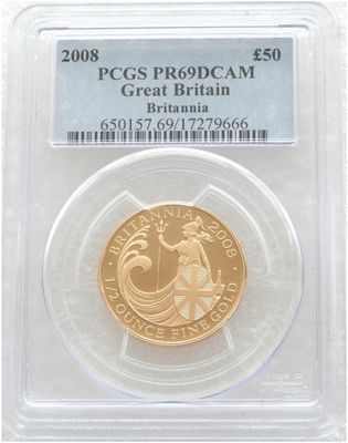 2008 Britannia £50 Gold Proof 1/2oz Coin PCGS PR69 DCAM