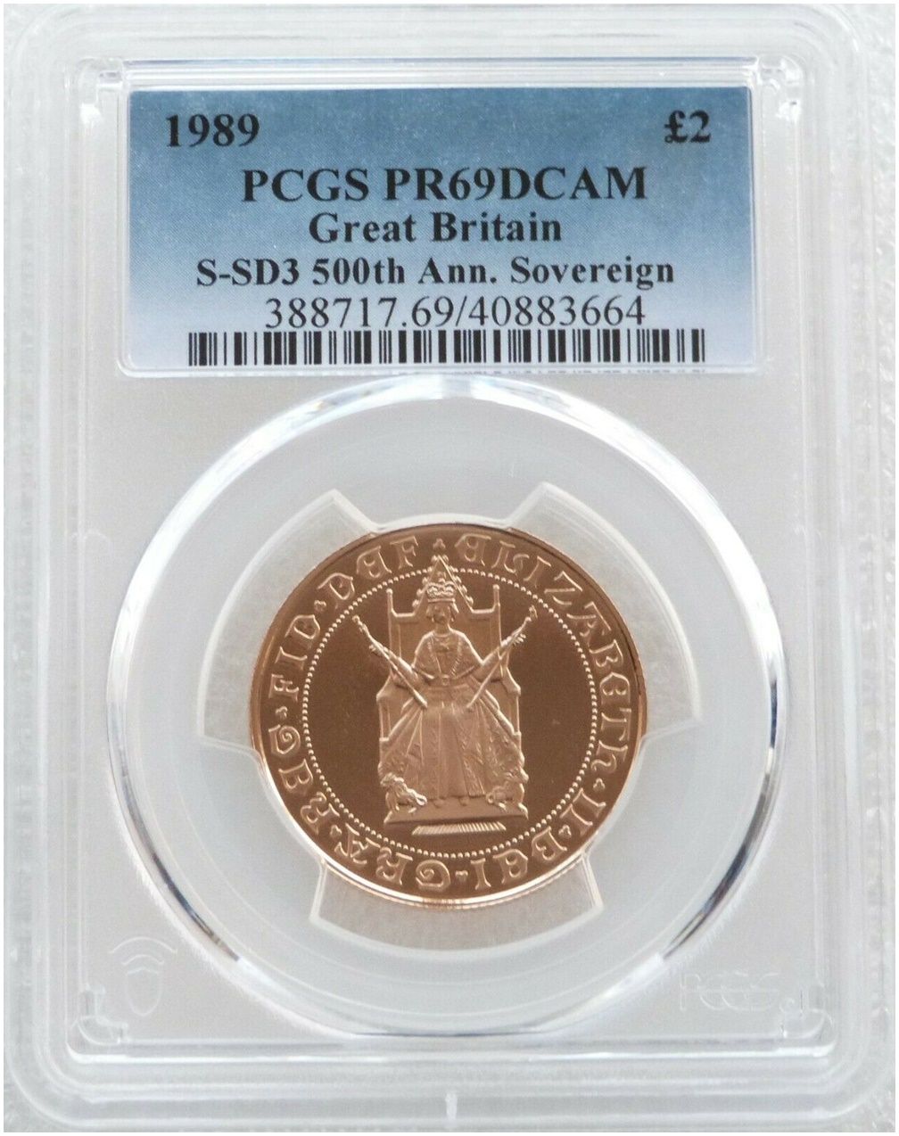 1989 Tudor Rose £2 Double Sovereign Gold Proof Coin PCGS PR69 DCAM