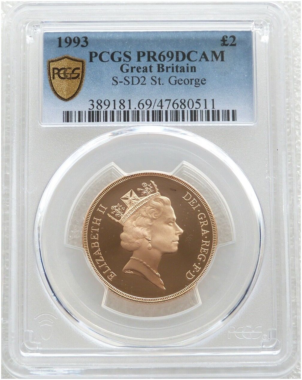 1993 St George and the Dragon £2 Double Sovereign Gold Proof Coin PCGS PR69 DCAM