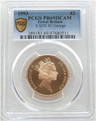1993 St George and the Dragon £2 Double Sovereign Gold Proof Coin PCGS PR69 DCAM