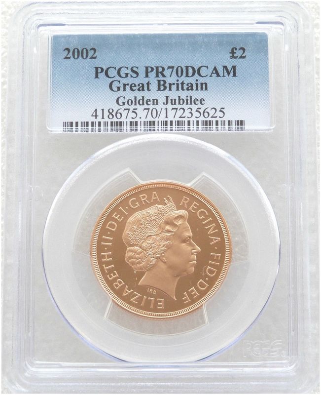 2002 Golden Jubilee £2 Double Sovereign Gold Proof Coin PCGS PR70 DCAM 2002 Golden Jubilee £2 Double Sovereign Gold Proof Coin PCGS PR70 DCAM