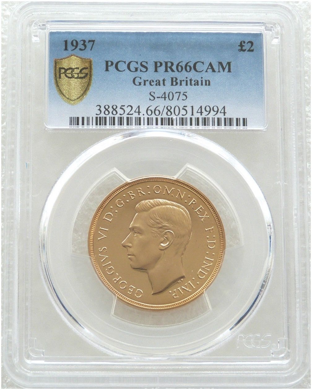 1937 George VI Coronation £2 Double Sovereign Gold Proof Coin PCGS PR66 CAM