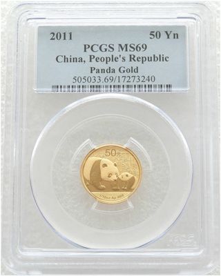 2011 China Panda 50 Yuan Gold 1/10oz Coin PCGS MS69
