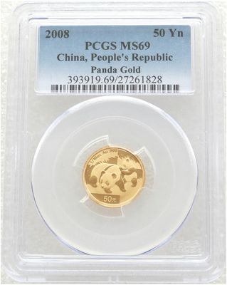 2008 China Panda 50 Yuan Gold 1/10oz Coin PCGS MS69