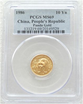 1986 China Panda 10 Yuan Gold 1/10oz Coin PCGS MS69