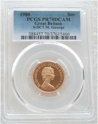 1980 St George and the Dragon Full Sovereign Gold Proof Coin PCGS PR70 DCAM