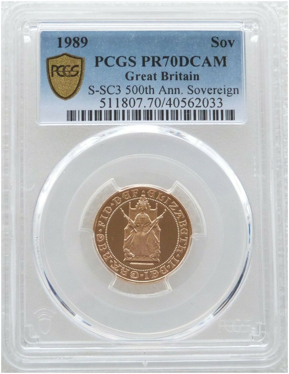 1989 Tudor Rose Full Sovereign Gold Proof Coin PCGS PR70 DCAM