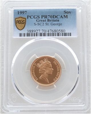 1997 St George and the Dragon Full Sovereign Gold Proof Coin PCGS PR70 DCAM