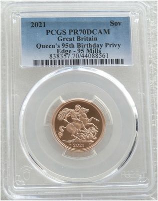 2021 Queens 95th Birthday Privy Full Sovereign Gold Proof Coin PCGS PR70 DCAM