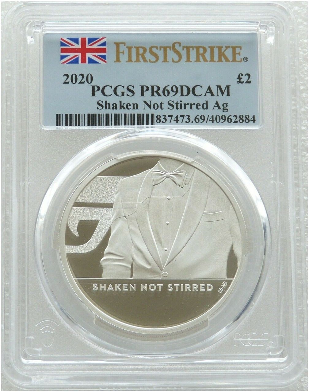 2020 James Bond 007 Shaken not Stirred £2 Silver Proof 1oz Coin PCGS PR69 DCAM First Strike
