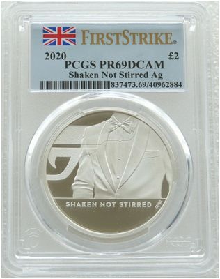 2020 James Bond 007 Shaken not Stirred £2 Silver Proof 1oz Coin PCGS PR69 DCAM First Strike