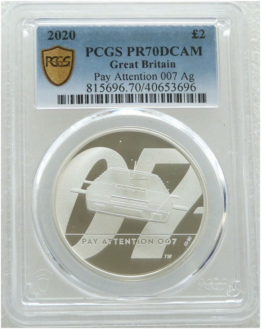 2020 James Bond Pay Attention 007 £2 Silver Proof 1oz Coin PCGS PR70 DCAM