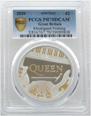 2020 Music Legends Queen £2 Silver Proof 1oz Coin PCGS PR70 DCAM - Mint Error Misaligned Printing