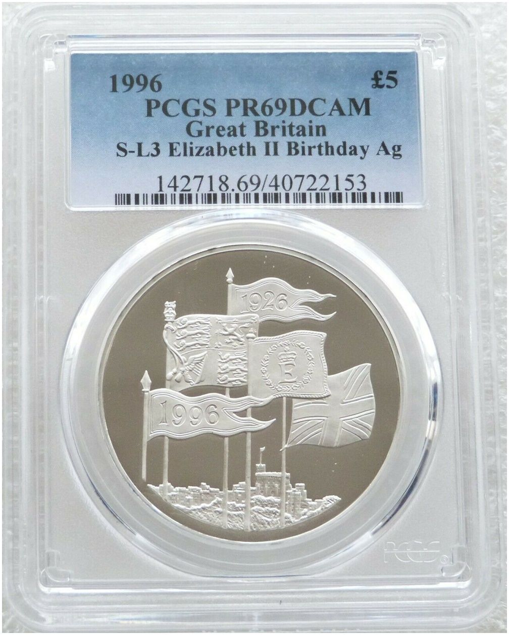 1996 Queens 70th Birthday £5 Silver Proof Coin PCGS PR69 DCAM