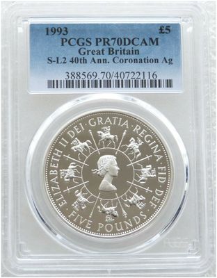 1993 Queens Coronation £5 Silver Proof Coin PCGS PR70 DCAM
